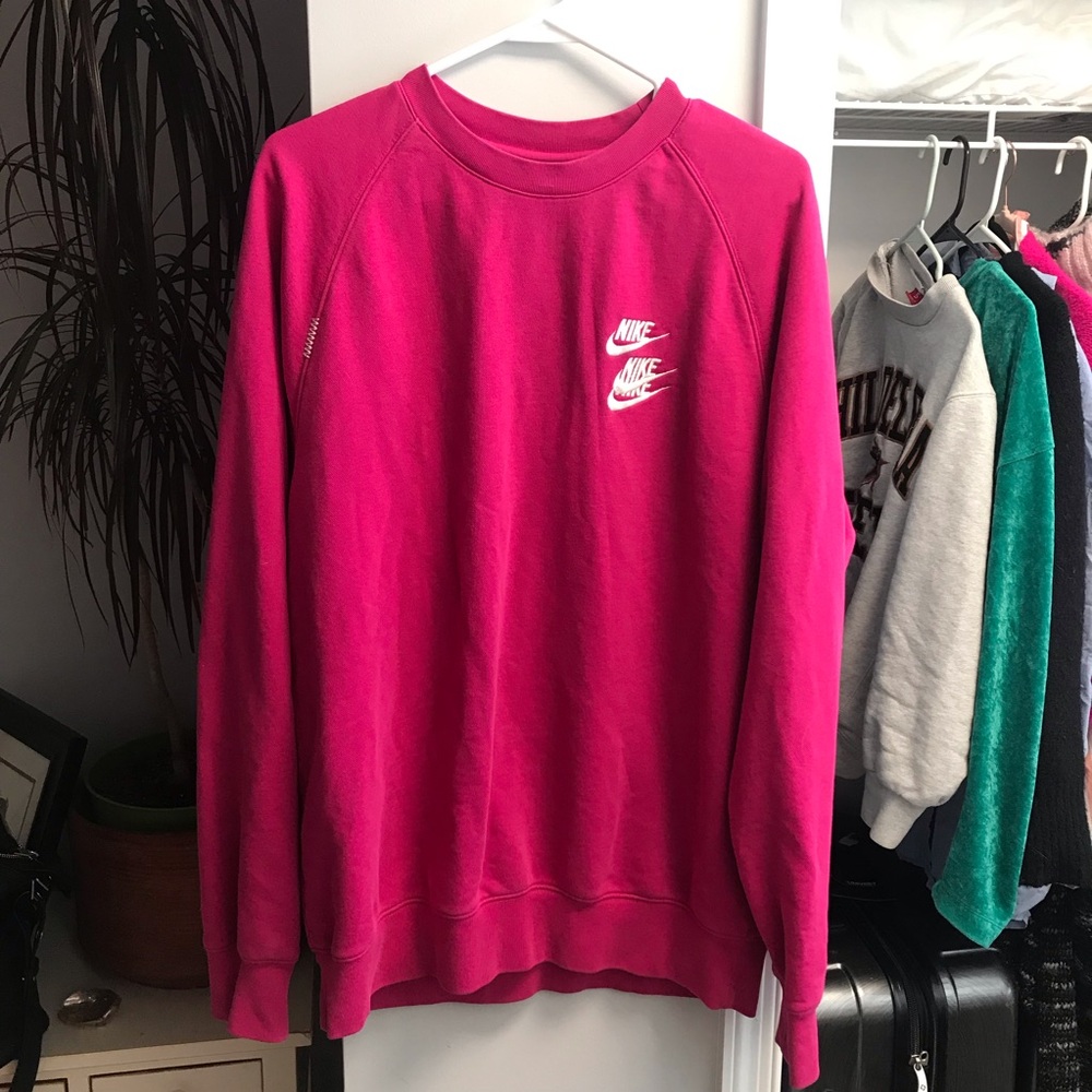 Nike Hot Pink Triple Swoosh Embroidered World Tour Oversized Sweatshirt Rare